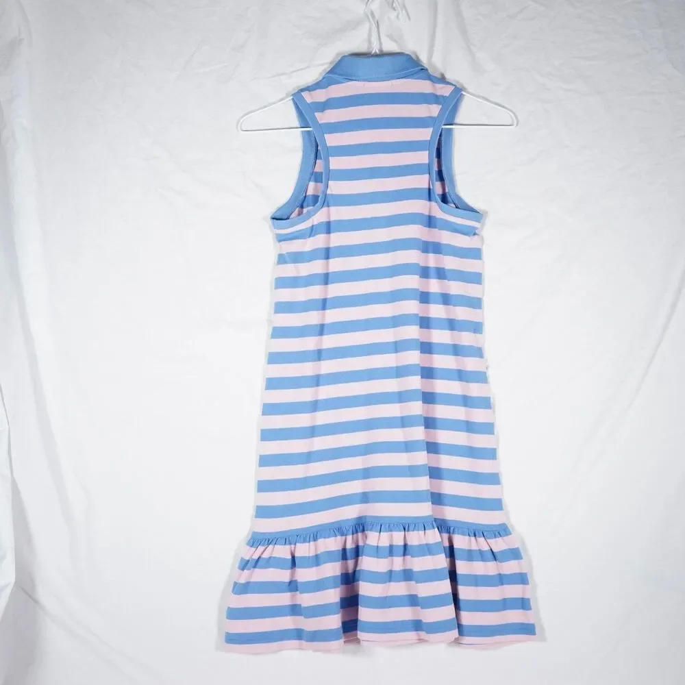 NWT Polo Ralph Lauren Girls Sleeveless Striped Dress Blue Pink Ruffle Large